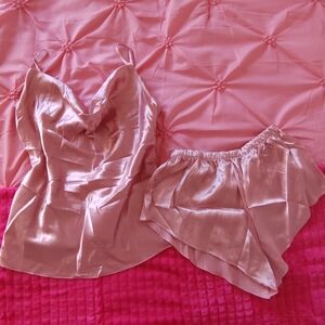 Pink Satin Cami & Shorts Set • Women’s Two-Piece Lingerie Pajama Set • Pink PJ's